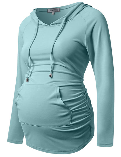 GINKANA Maternity Hoodie Long Sleeves Shirts Casual Maternity Top Pregnancy Sweatshirt Casual Clothes