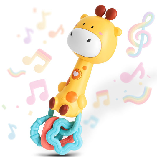 Musical Baby Rattle Toy, Soft Silicone Infant Teething Light-Up Rattle for Sensory Development, Easy Grasp Newborn Toy for 0-3-6-12 Months, Safe Early Learning Gift for Boys Girls