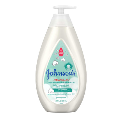 Johnson's CottonTouch Newborn Baby Body Wash & Shampoo, Gentle & Tear-Free, Made with Real Cotton, Gently Washes Away Dirt & Germs, for Sensitive Skin, Baby Essentials, 13.6 fl. oz
