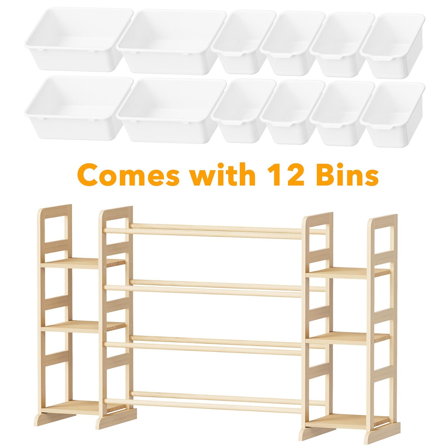 SpaceAid Toy Storage Organizer with 6 Shelves and 12 Bins, Bookshelf/Bookcase, Kids Bin Shelf, Toys Box for Playroom Organization for Bedroom & Room Decor, White, 52.3" W