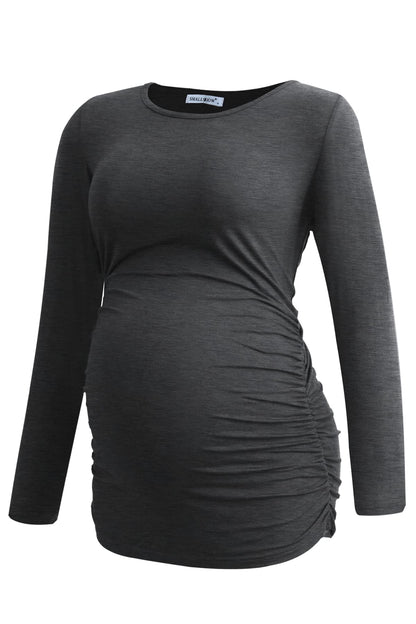 Smallshow Women's 4 Pack Maternity Shirts Long Sleeve Ruched Pregnancy Clothes Tops