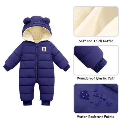BYFRI Baby Boys Girls Snowsuit Newborn Cozy Winter Coat Infant Bear Hooded Jumpsuit Toddler Snow Outfit for 0-24 Months