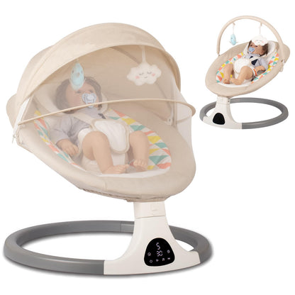 JFOVMCYG Electric Baby Swing for Infants and Toddlers, Portable Rocker with 5 Sway Speeds, Bluetooth Music, Remote Control, 10 Preset Melodies for Newborn Boy & Girl, 0-9 Months, Gray