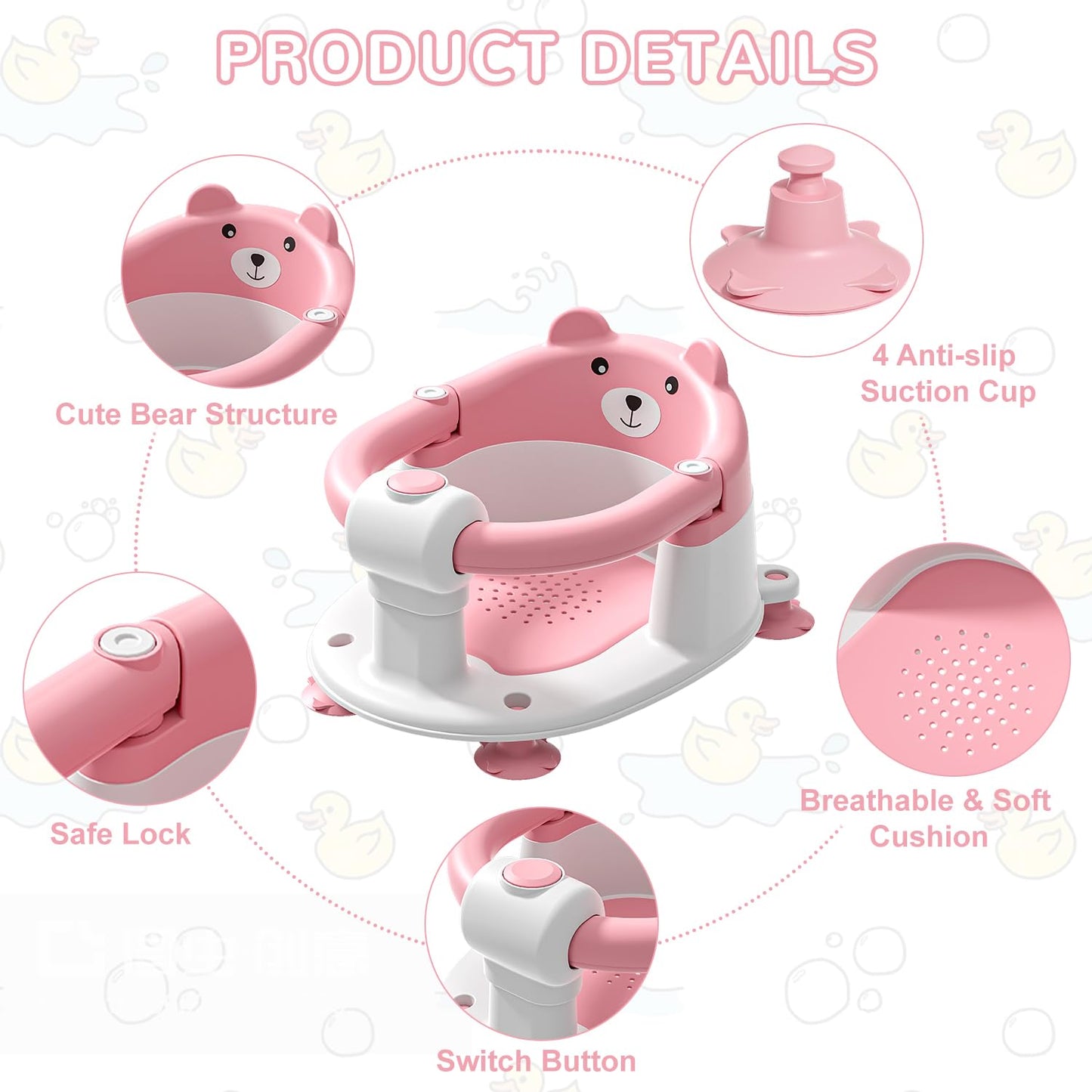 Baby Bath Seat for Babies 6 Months & up, Non-Slip Toddler Bath Seats for Babies Sitting Up, Safe Infant & Newborn Bathtub Chair with 4 Suction Cups & Soft Cushion for Shower,Blue