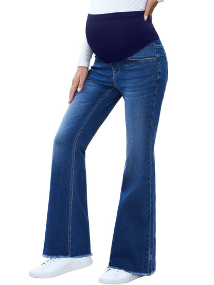 BLENCOT Maternity Jeans for Women Over Belly Pregnancy Pants Comfy Pregnant Jeans Flare Denim Jeans with Pockets