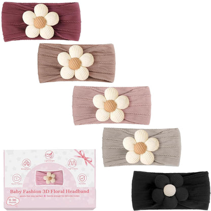 CÉLLOT 5 Pcs Baby Flower Headbands Baby Girls Nylon Headbands Soft Hairbands Hair Accessories for Newborn Infant Toddler Kids