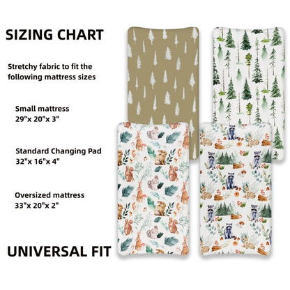 4 Pack Changing Pad Covers Woodland Forest Animals Wood Neutral Unisex Fitted Baby Changing Pad Cover Set for Baby Boys or Girls