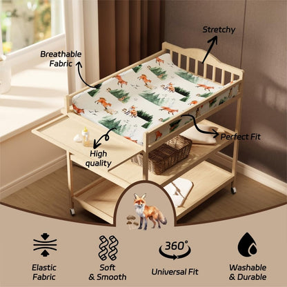 4 Pack Changing Pad Covers Woodland Forest Animals Wood Neutral Unisex Fitted Baby Changing Pad Cover Set for Baby Boys or Girls