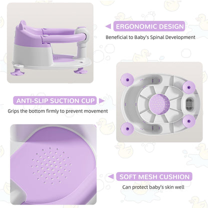 Baby Bath Seat for Babies 6 Months & up, Non-Slip Toddler Bath Seats for Babies Sitting Up, Safe Infant & Newborn Bathtub Chair with 4 Suction Cups & Soft Cushion for Shower,Blue
