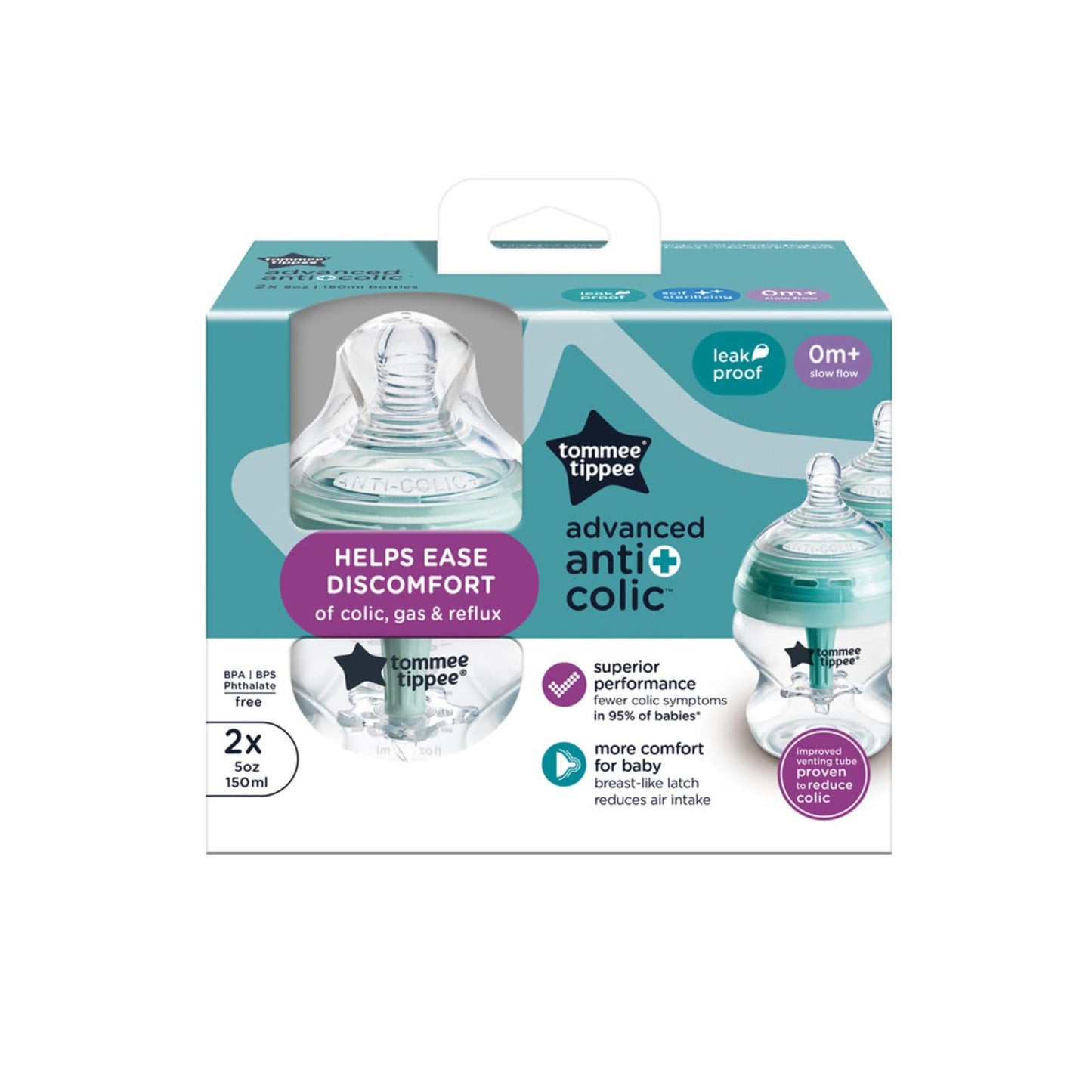 Tommee Tippee Advanced Anti-Colic 12 Piece Set, 5 oz and 9 oz BPA Free Bottles, Newborn 0+ Months, Includes Slow & Medium-Flow Breast-Like Nipples and Bottle Handles and Cleaning Brush