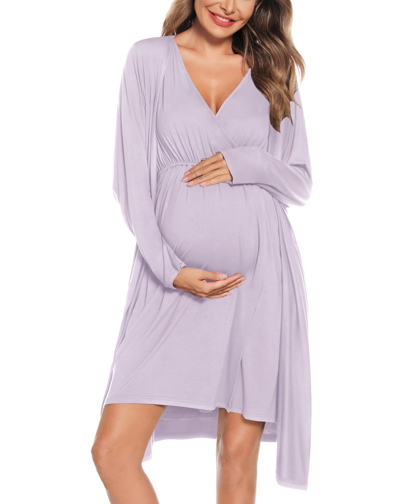 SWOMOG Women Maternity Nursing Gown and Robe Set 3 in 1 Labor Delivery Nursing Nightgown for Breastfeeding Hospital Bathrobe