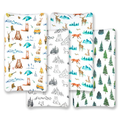 4 Pack Changing Pad Covers Woodland Forest Animals Wood Neutral Unisex Fitted Baby Changing Pad Cover Set for Baby Boys or Girls