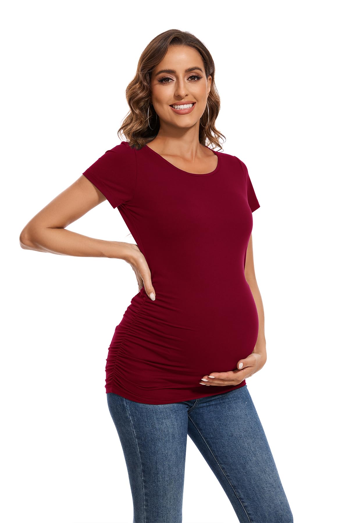 Smallshow Women's 4 Pack Maternity Shirts Short Sleeve Pregnancy Tops Clothes