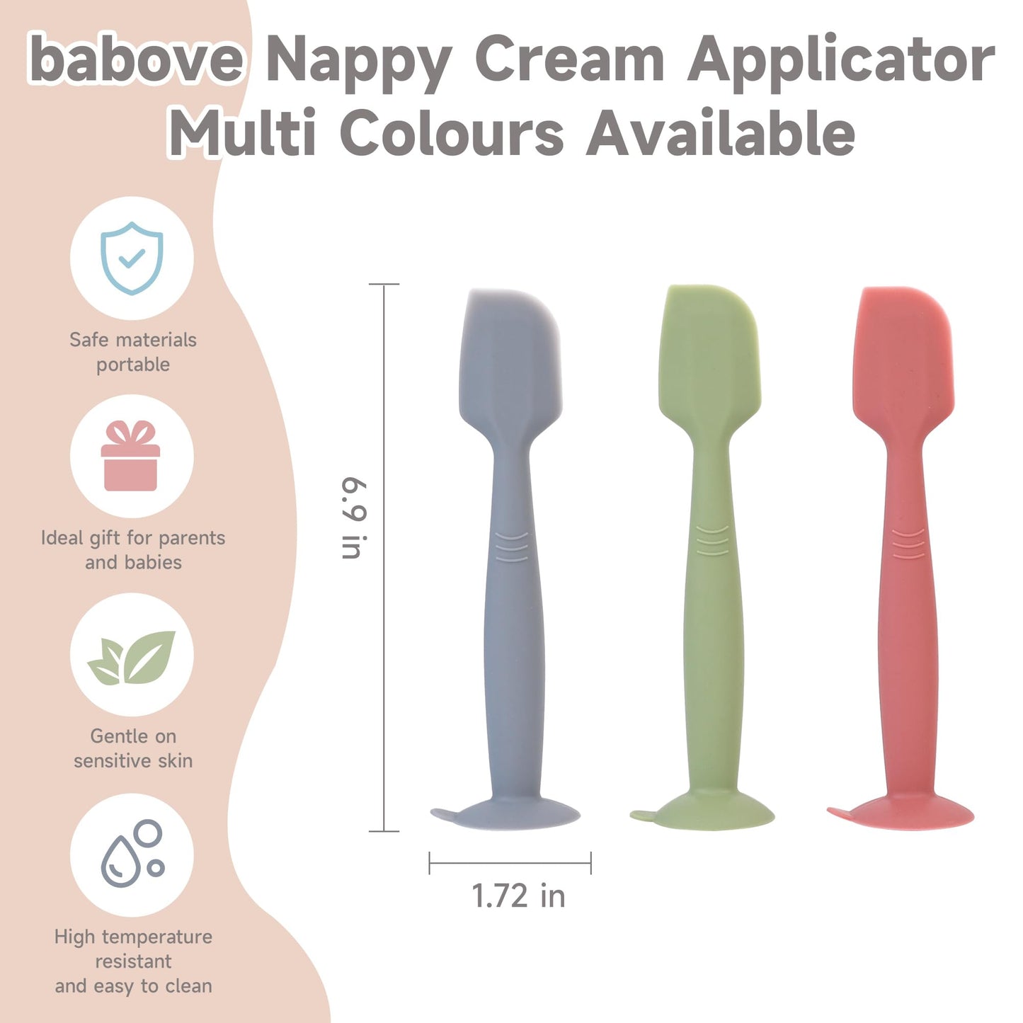 babove Baby Diaper Cream Spatula Applicator 3 Pack Butt Paste Spatula Soft Silicone,Diaper Rash Cream Applicator, Baby Essentials Must Haves Newborn Stuff (Red Green Grey)