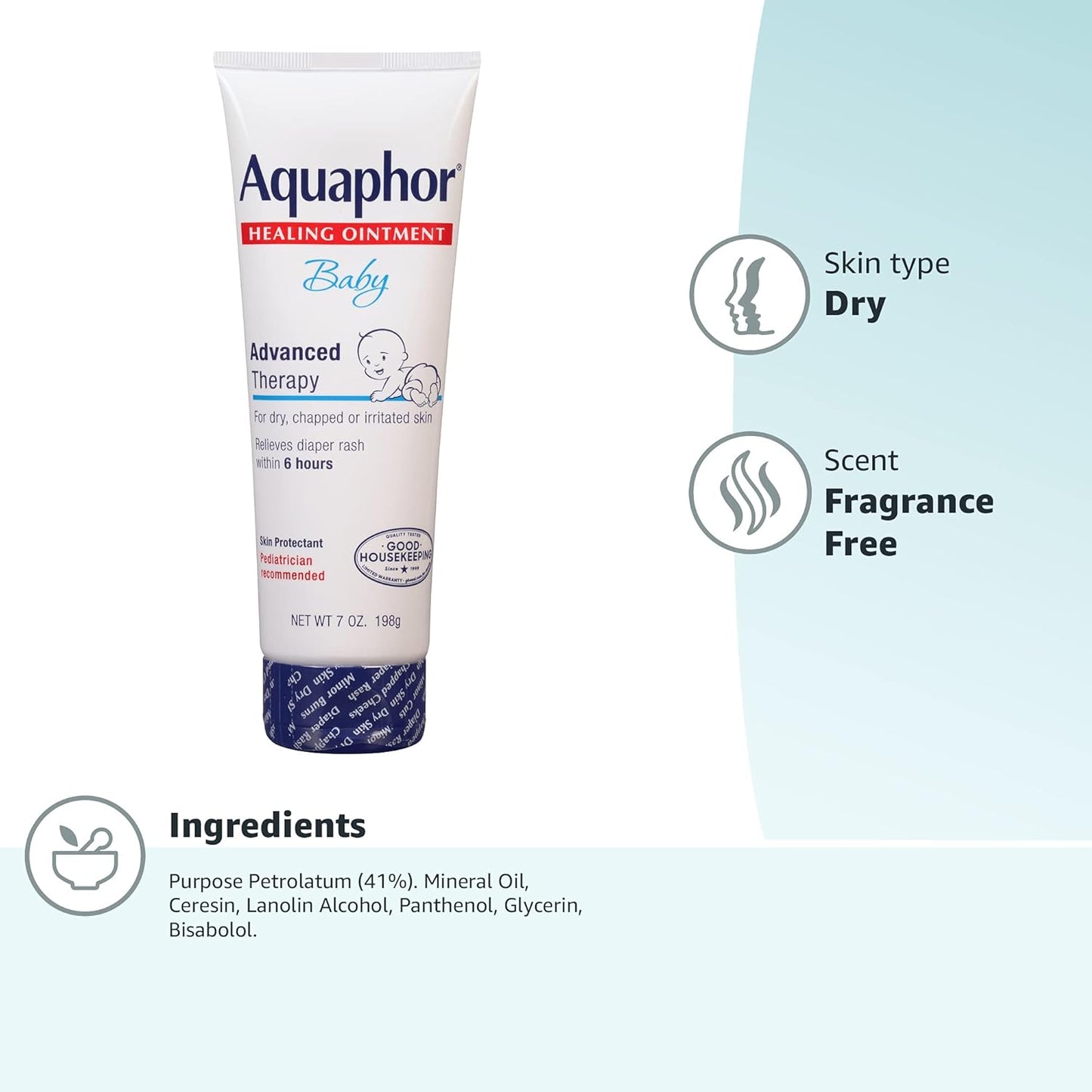 Aquaphor Baby Healing Ointment Advanced Therapy Skin Protectant for Chapped or Dry Skin, Drool Rash and Diaper Rash Ointment, 14 Oz Jar
