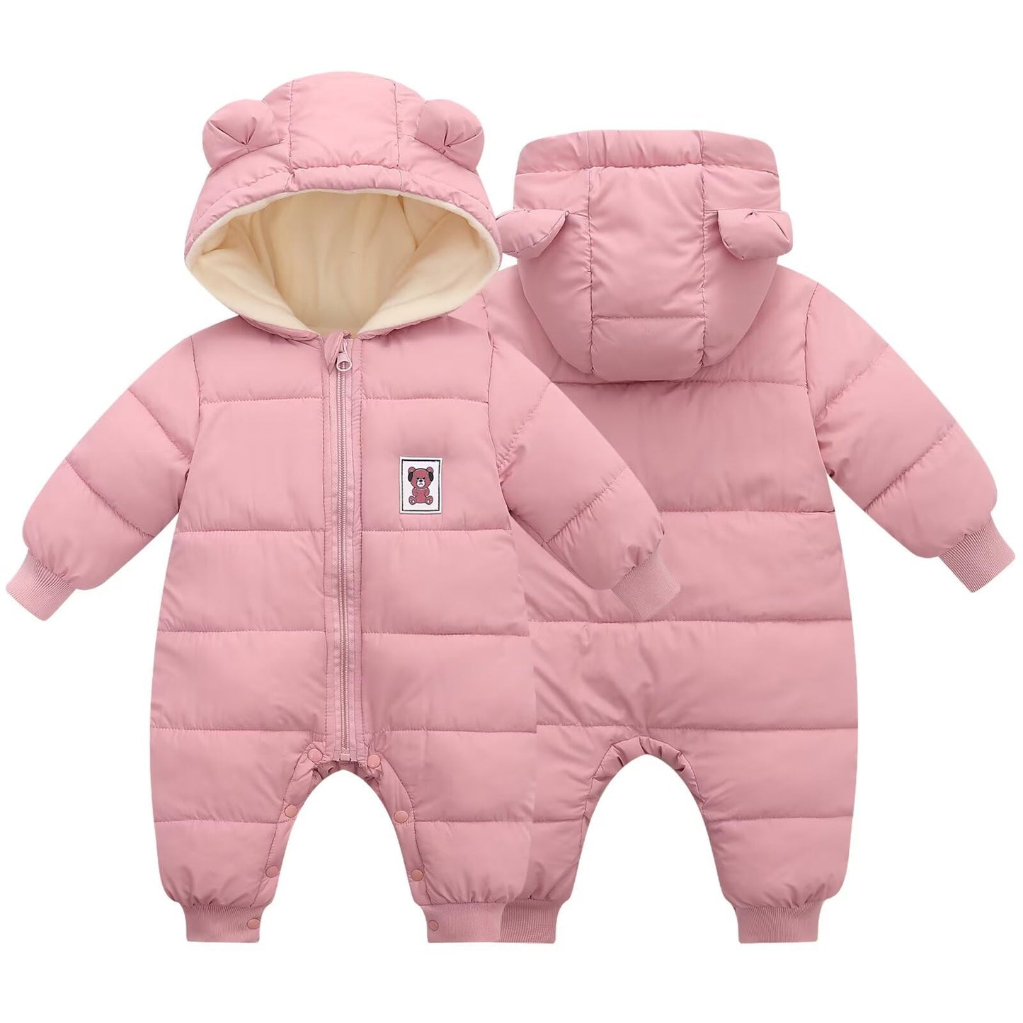 BYFRI Baby Boys Girls Snowsuit Newborn Cozy Winter Coat Infant Bear Hooded Jumpsuit Toddler Snow Outfit for 0-24 Months