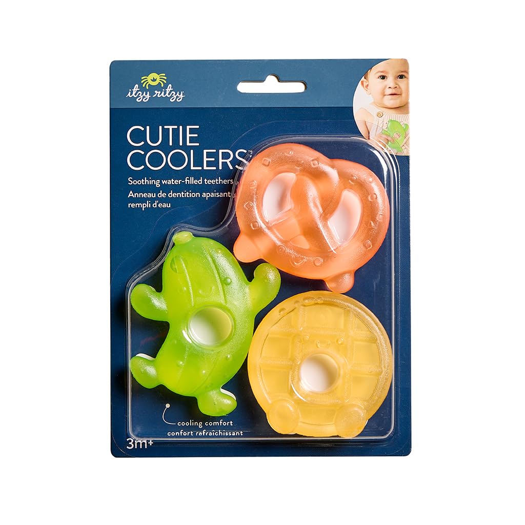 Itzy Ritzy Water-Filled Teethers - Cold Cutie Coolers Textured On Both Sides to Massage Sore Gums & Emerging Teeth - Can Be Chilled in Refrigerator, Set of 3 Green Cactus Water Teethers