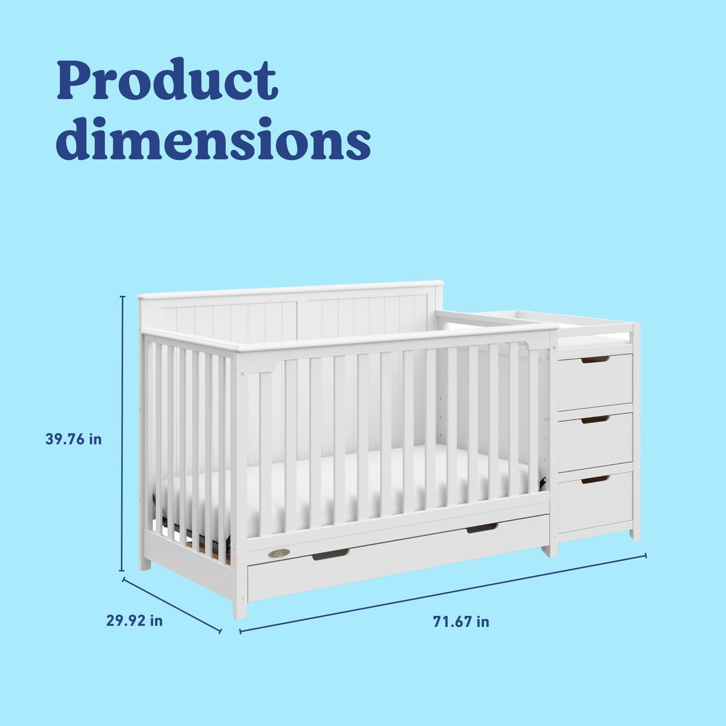 Graco Hadley 5-in-1 Convertible Crib & Changer – GREENGUARD Gold Certified, Fits Standard Crib Mattress, Converts to Toddler Bed and Full Bed, 4 Adjustable Mattress Heights (Pebble Gray)