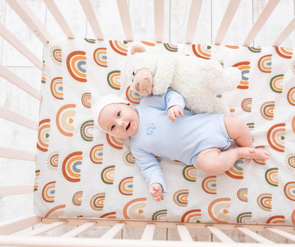 4 Pack Crib Sheets Boho Nursery Sheets Sunshine and Rainbow Desdign Neutral Unisex Fitted Baby Standard Crib Sheets for Baby Boys or Girls (Crib Sheets)