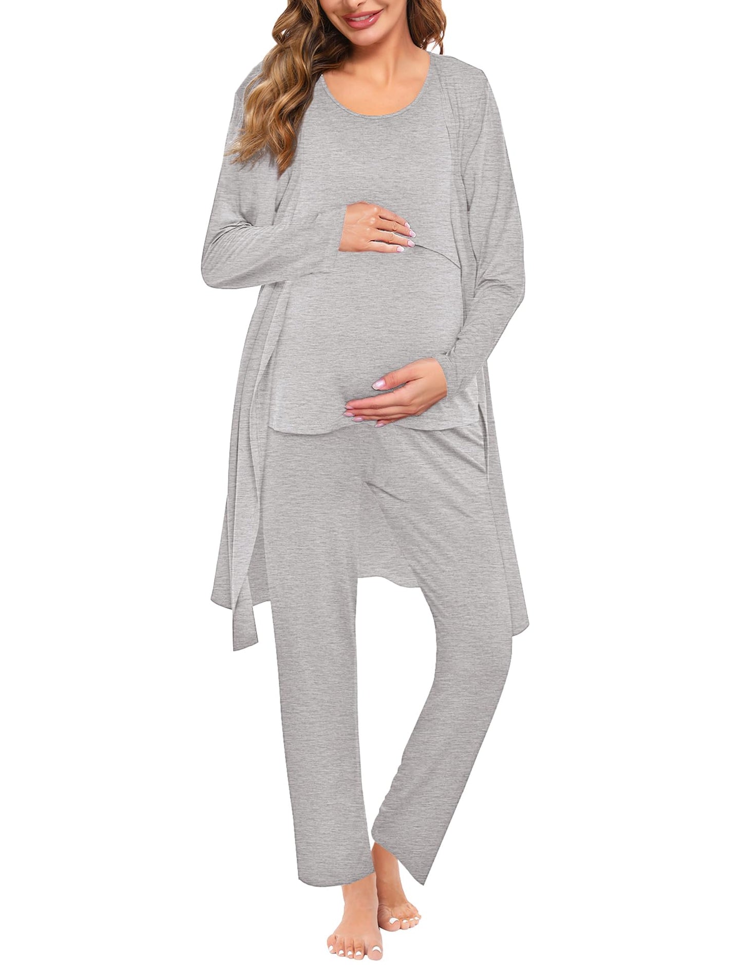 SWOMOG Maternity Nursing Robe Set 3 PCS Women Postpartum Pajamas Breastfeeding Labor Delivery Hospital Pregnancy Pjs