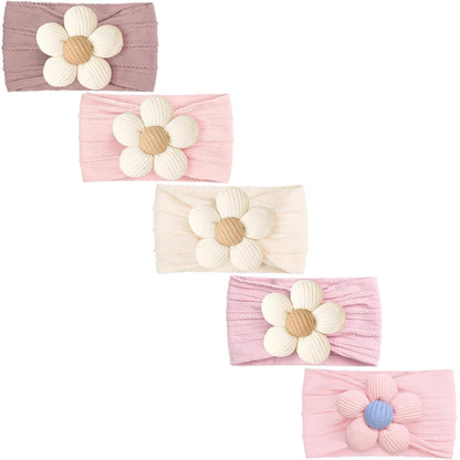 CÉLLOT 5 Pcs Baby Flower Headbands Baby Girls Nylon Headbands Soft Hairbands Hair Accessories for Newborn Infant Toddler Kids