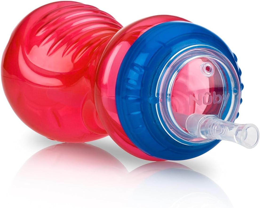 Nuby No-Spill Sippy Cup with Flex Straw - (3-Pack) 10-Ounce Bottles - Sippy Cups for Toddlers 12+ Months - Neutral Color Training Cups for Toddlers
