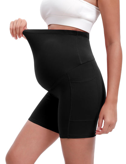 Siimcuzy 4 Pack Women's Maternity Shorts with Pockets Over The Belly Yoga Biker Pregnancy Workout Running Active Shorts