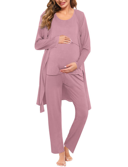 SWOMOG Maternity Nursing Robe Set 3 PCS Women Postpartum Pajamas Breastfeeding Labor Delivery Hospital Pregnancy Pjs
