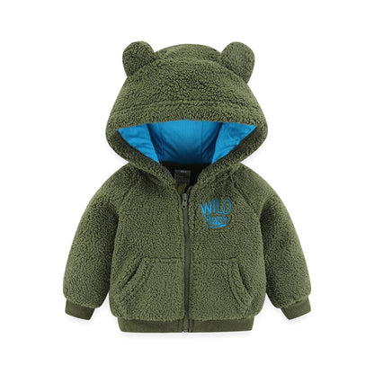 Newborn Infant Baby Boys Girls Cartoon Fleece Hooded Jacket Coat with Ears Warm Todder Kids Outwear Coat Zipper Up 0-6Y