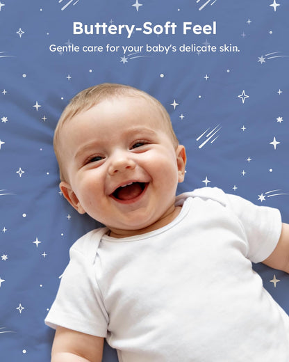 Unnivoll Baby Crib Sheets for Boys Girls, 28x52x8in Fitted Crib Sheet Neutral 3 Pack for Standard Crib and Toddler Mattress, Breathable Soft Microfiber Baby Sheet Blue Gray Planet