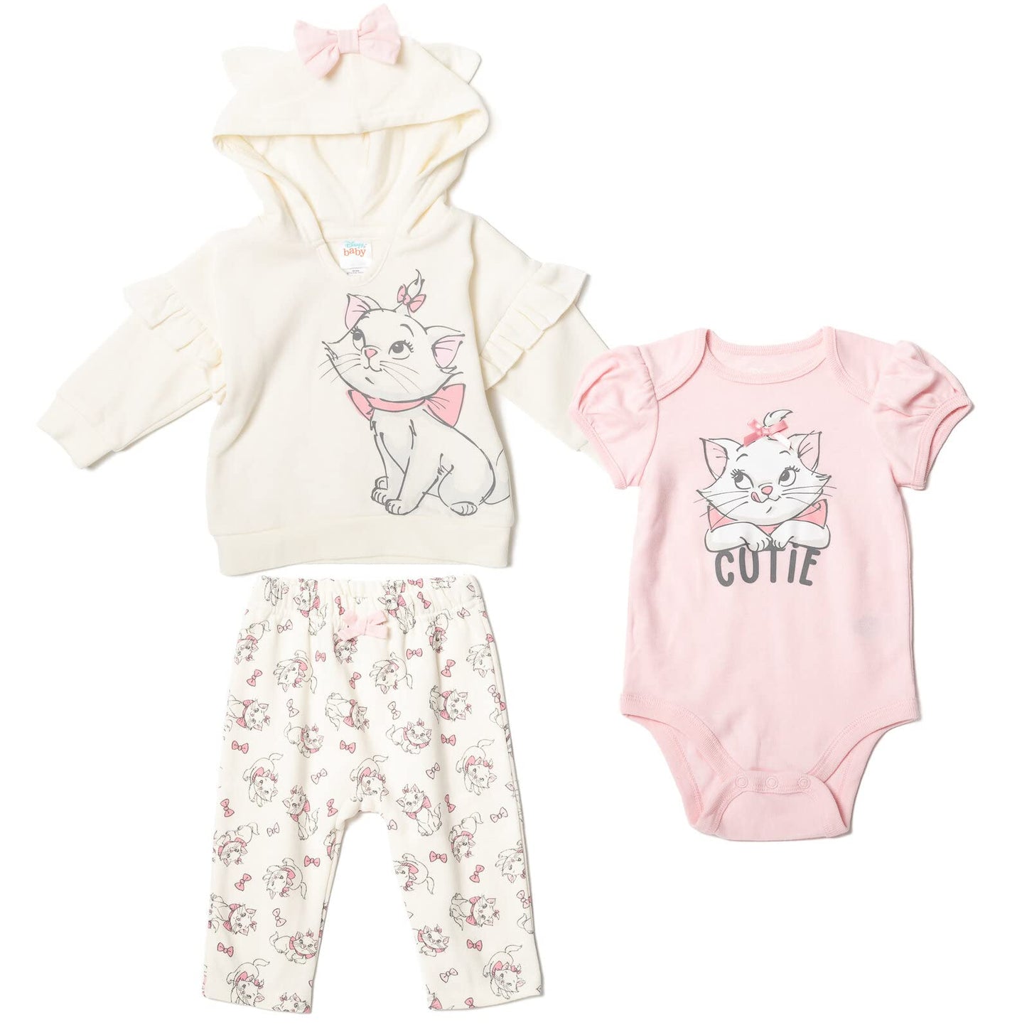 Disney Classics Winnie the Pooh Mickey Mouse Baby Hoodie Bodysuit and Pants 3 Piece Outfit Set (Newborn - 24 Months)