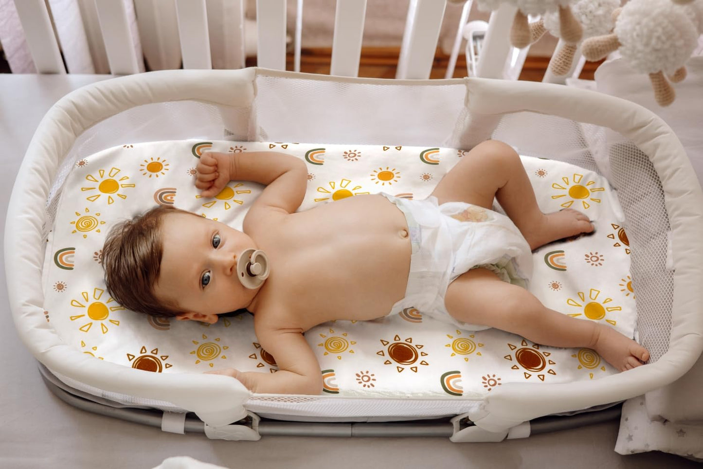 4 Pack Crib Sheets Boho Nursery Sheets Sunshine and Rainbow Desdign Neutral Unisex Fitted Baby Standard Crib Sheets for Baby Boys or Girls (Crib Sheets)