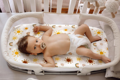4 Pack Crib Sheets Boho Nursery Sheets Sunshine and Rainbow Desdign Neutral Unisex Fitted Baby Standard Crib Sheets for Baby Boys or Girls (Crib Sheets)