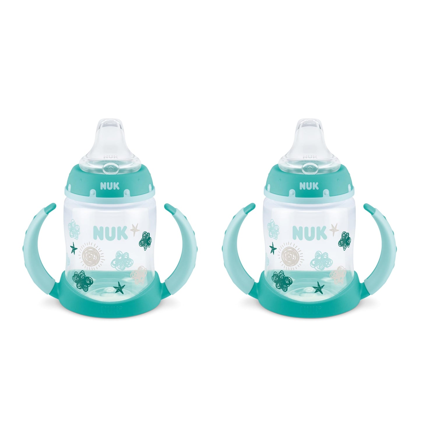 NUK Learner Cup, 6+ Months, Fun Fruits and Animals, Amazon Exclusive Collection, 5 Oz, Pack of 2 – BPA Free, Soft Spout, Spill Proof Sippy Cup