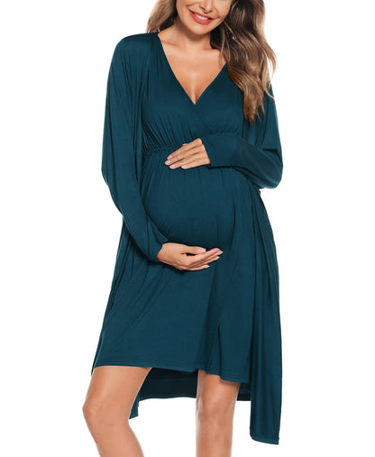 SWOMOG Women Maternity Nursing Gown and Robe Set 3 in 1 Labor Delivery Nursing Nightgown for Breastfeeding Hospital Bathrobe