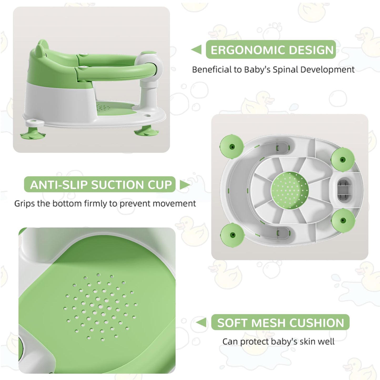 Baby Bath Seat for Babies 6 Months & up, Non-Slip Toddler Bath Seats for Babies Sitting Up, Safe Infant & Newborn Bathtub Chair with 4 Suction Cups & Soft Cushion for Shower,Blue