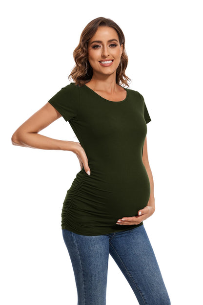Smallshow Women's 4 Pack Maternity Shirts Short Sleeve Pregnancy Tops Clothes