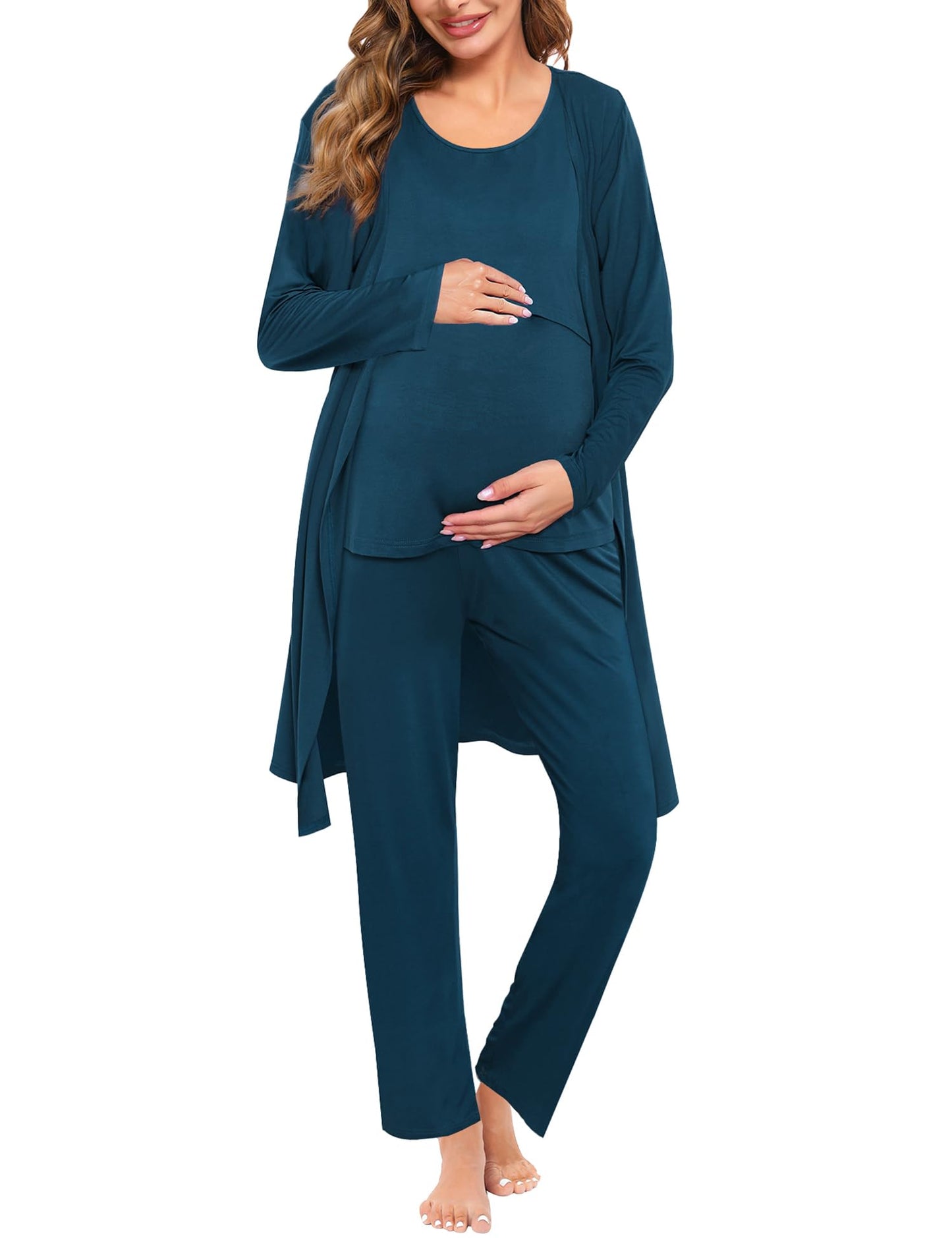 SWOMOG Maternity Nursing Robe Set 3 PCS Women Postpartum Pajamas Breastfeeding Labor Delivery Hospital Pregnancy Pjs