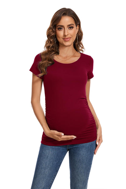 Smallshow Women's 4 Pack Maternity Shirts Short Sleeve Pregnancy Tops Clothes