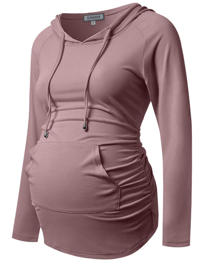 GINKANA Maternity Hoodie Long Sleeves Shirts Casual Maternity Top Pregnancy Sweatshirt Casual Clothes