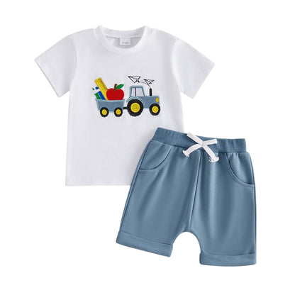WZTYYDS Toddler Baby Boy Summer Clothes 2T 3T 4T 5T Boys Outfit Letter Truck Short Sleeve T-Shirt Tops + Shorts Set