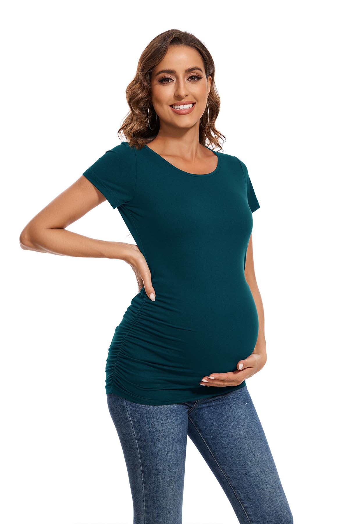 Smallshow Women's 4 Pack Maternity Shirts Short Sleeve Pregnancy Tops Clothes
