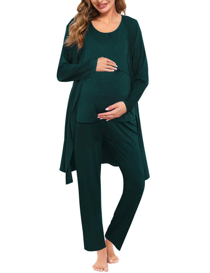 SWOMOG Maternity Nursing Robe Set 3 PCS Women Postpartum Pajamas Breastfeeding Labor Delivery Hospital Pregnancy Pjs