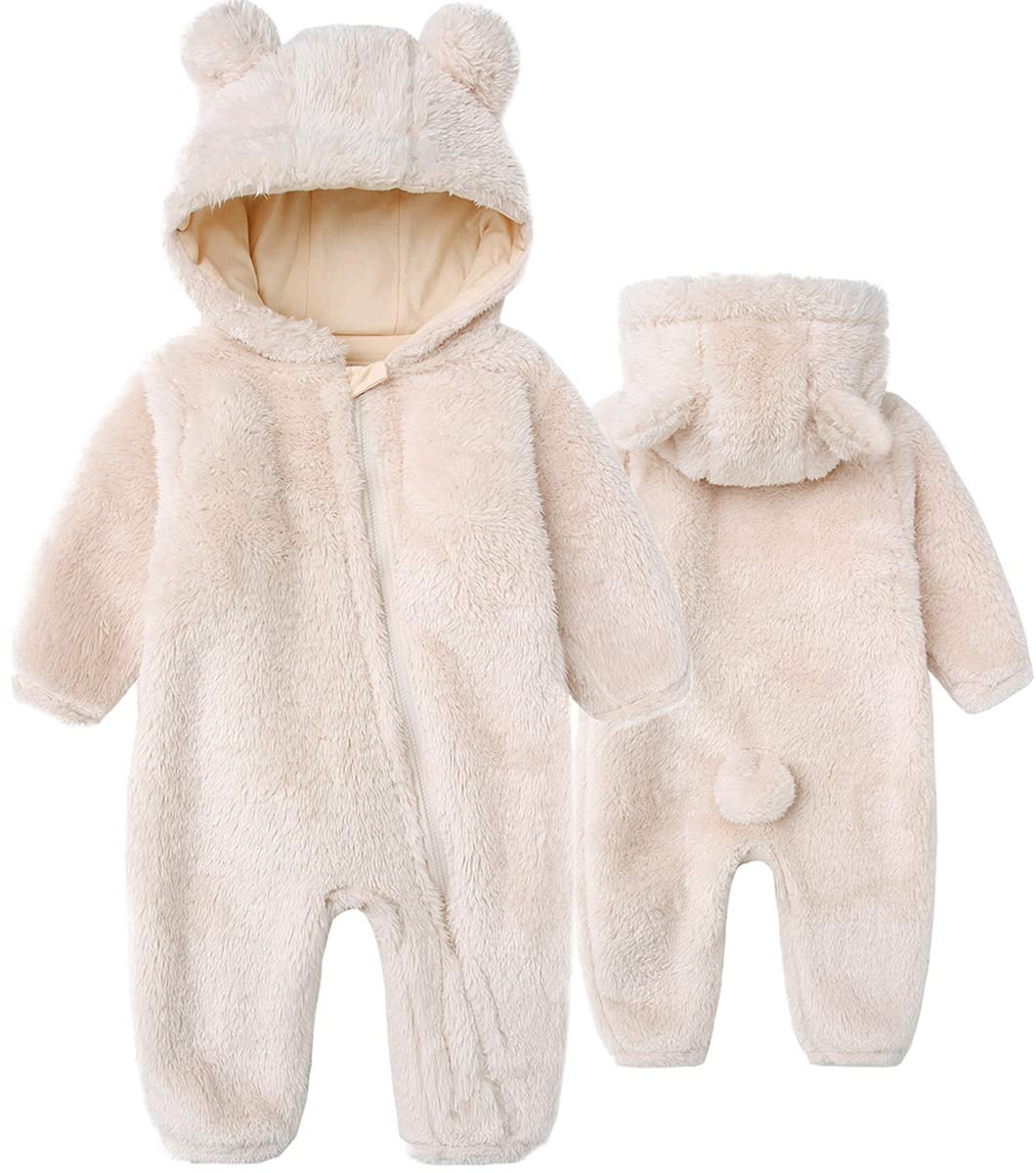 Babymine Newborn Baby Jumpsuit Hooded Fleece Rompers Long Sleeve Onesie Outwear Outfits