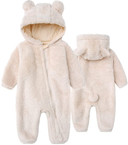 Babymine Newborn Baby Jumpsuit Hooded Fleece Rompers Long Sleeve Onesie Outwear Outfits