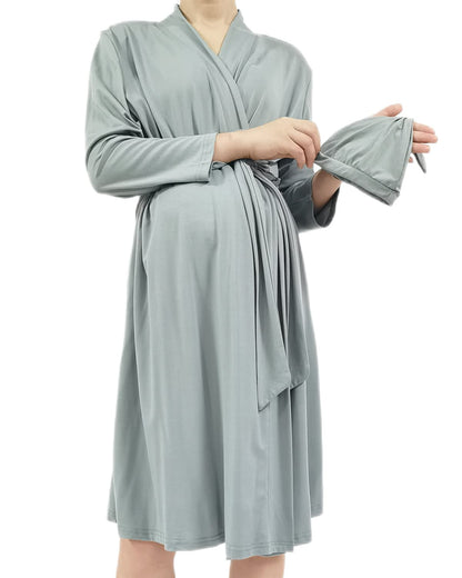 SUFEINI Maternity Robe and Matching Baby Swaddle Blanket Set, Mommy Robe with Receiving Blanket Girls Boys Sleepwear