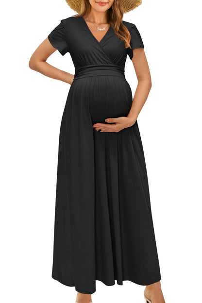 OUGES Maternity Maxi Dress Wrap Baby Shower Pregnancy Dresses for Photoshoot Maternity Outfits Summer Clothes 2026