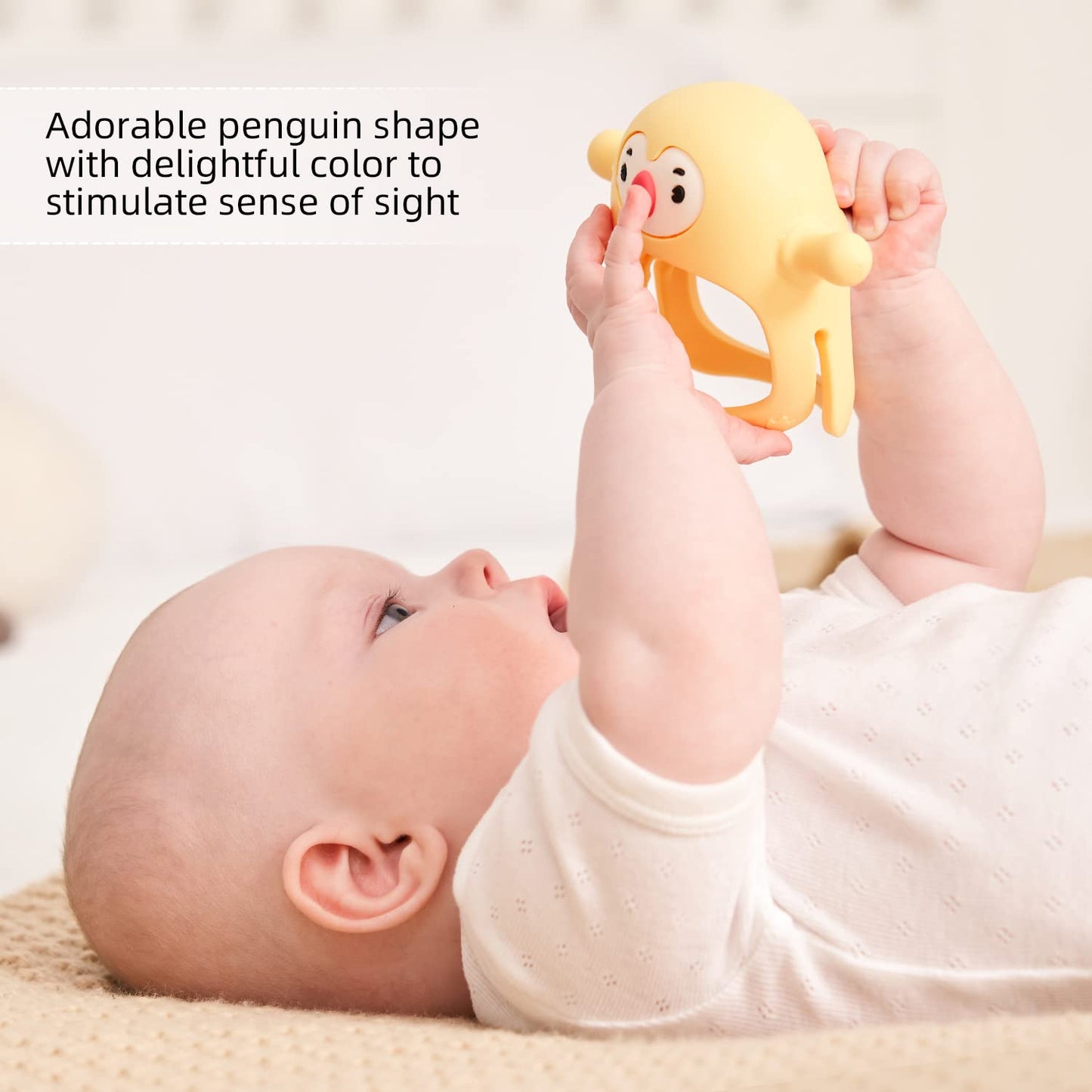 Smily Mia Penguin Teethers, Silicone TeethingToys for Babies 0-6Months, Baby Teethers for 3-6Months, Hand Teether for Infants, Teething/Teether Pacifiers for Infants, Light Purple