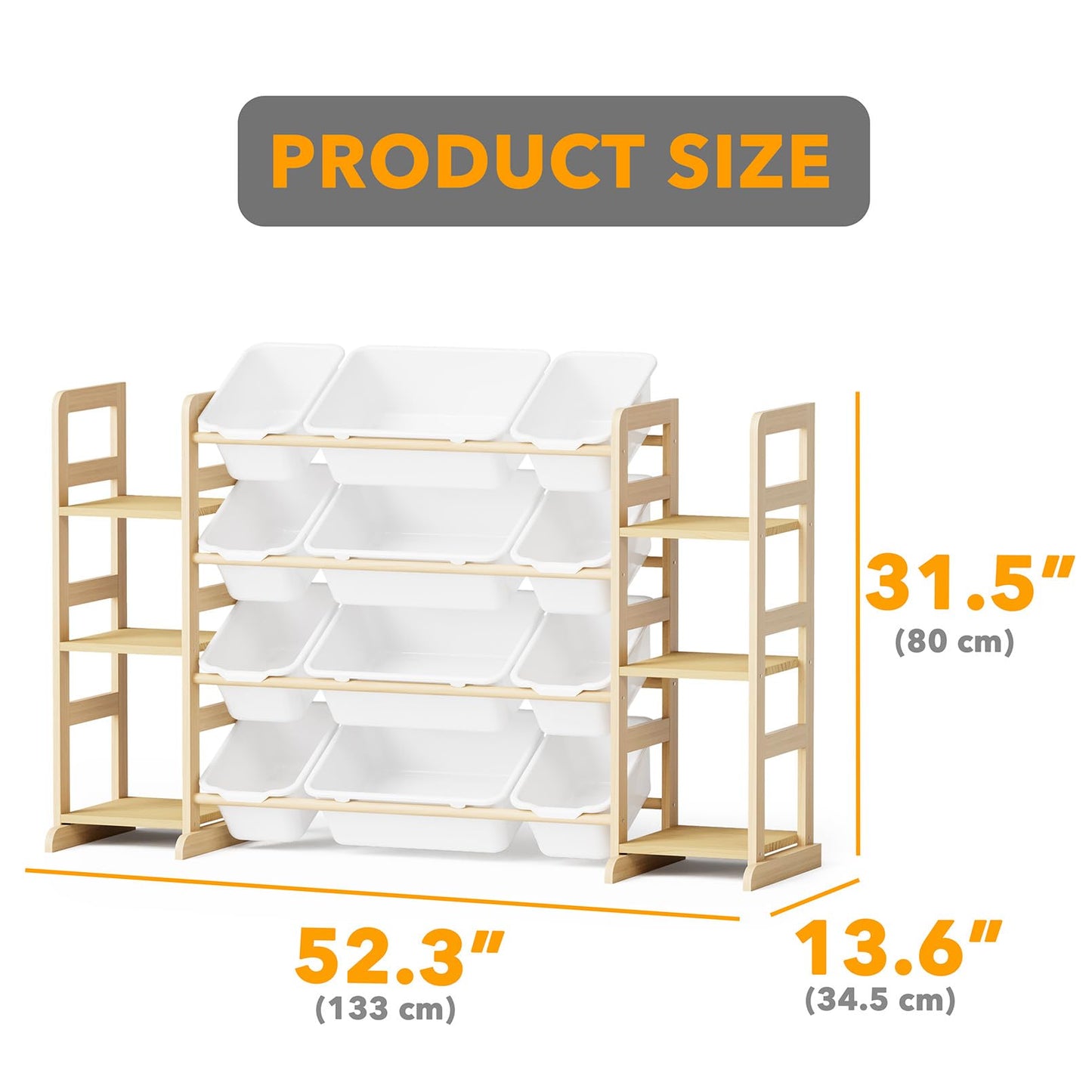 SpaceAid Toy Storage Organizer with 6 Shelves and 12 Bins, Bookshelf/Bookcase, Kids Bin Shelf, Toys Box for Playroom Organization for Bedroom & Room Decor, White, 52.3" W