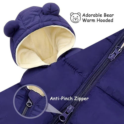BYFRI Baby Boys Girls Snowsuit Newborn Cozy Winter Coat Infant Bear Hooded Jumpsuit Toddler Snow Outfit for 0-24 Months
